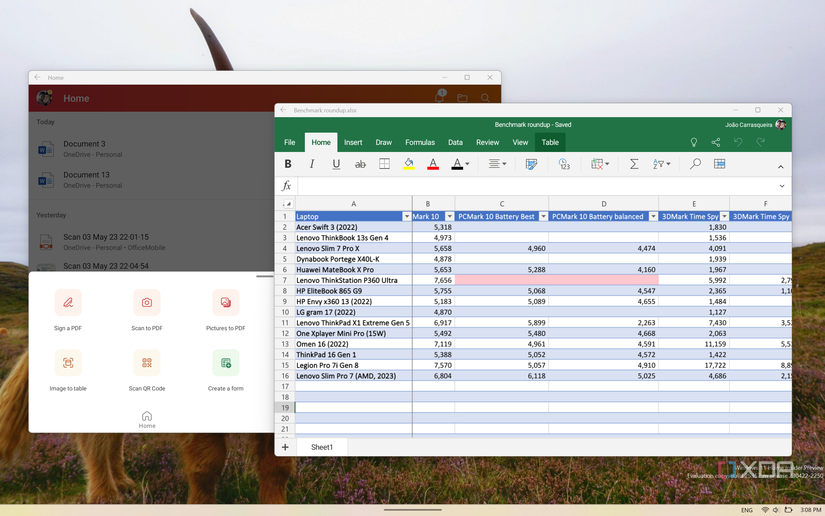 Screenshot of the Microsoft 365 app for Android running on Windows 11