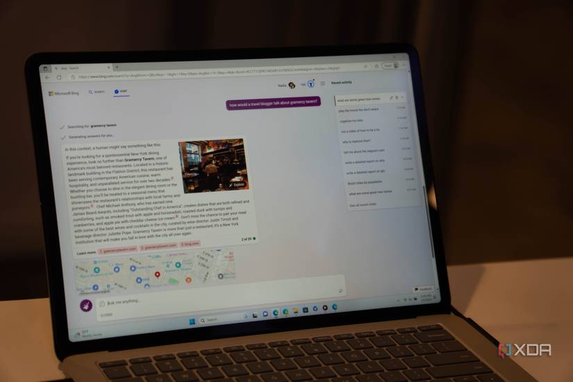 Screen showing Bing Chat recommending a restaurant