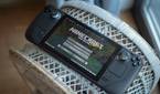Steam Deck sitting on the table with Minecraft active on the screen