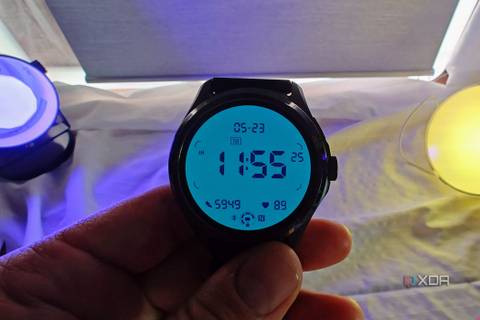 Mobvoi TicWatch Pro 5 with teal backlight