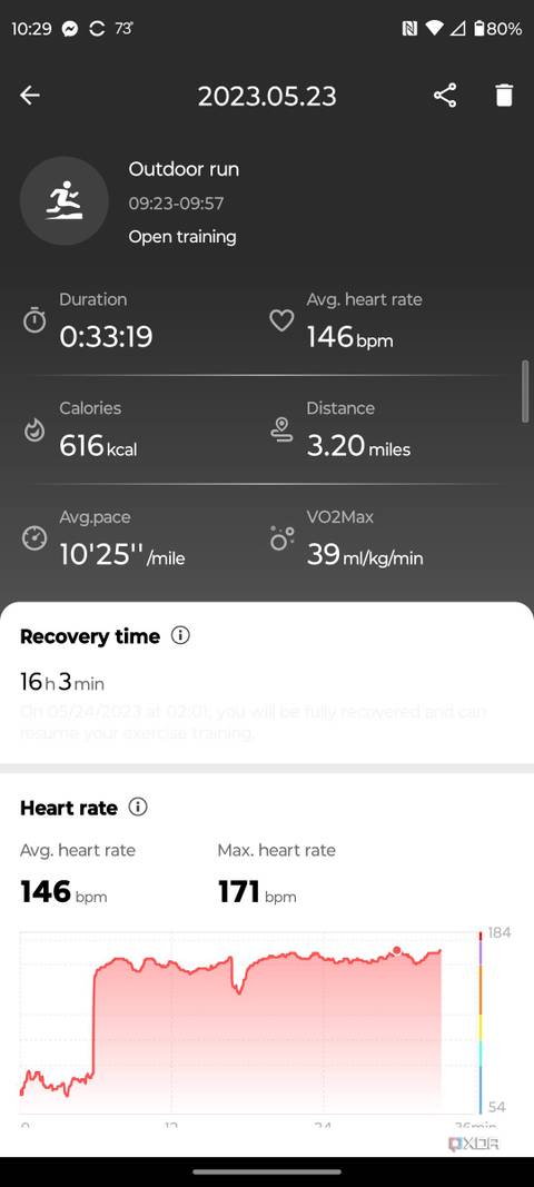 Mobvoi TicWatch Pro 5 Run results screenshot