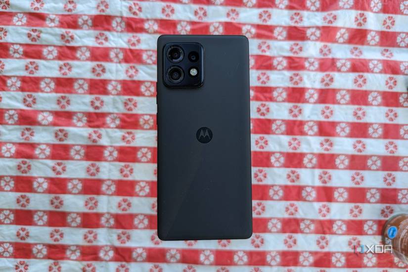Motorola Edge+ 2023 face down on a table cloth