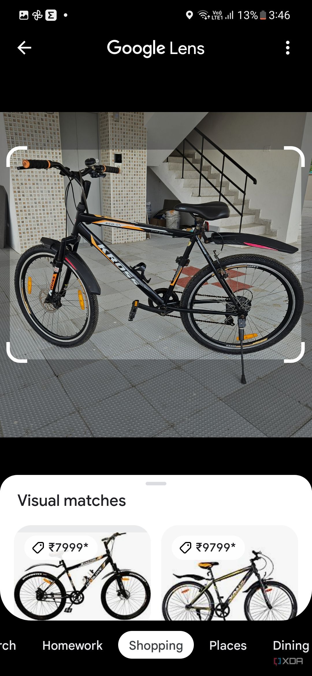 A screenshot showing mountain bike results in Google Lens.