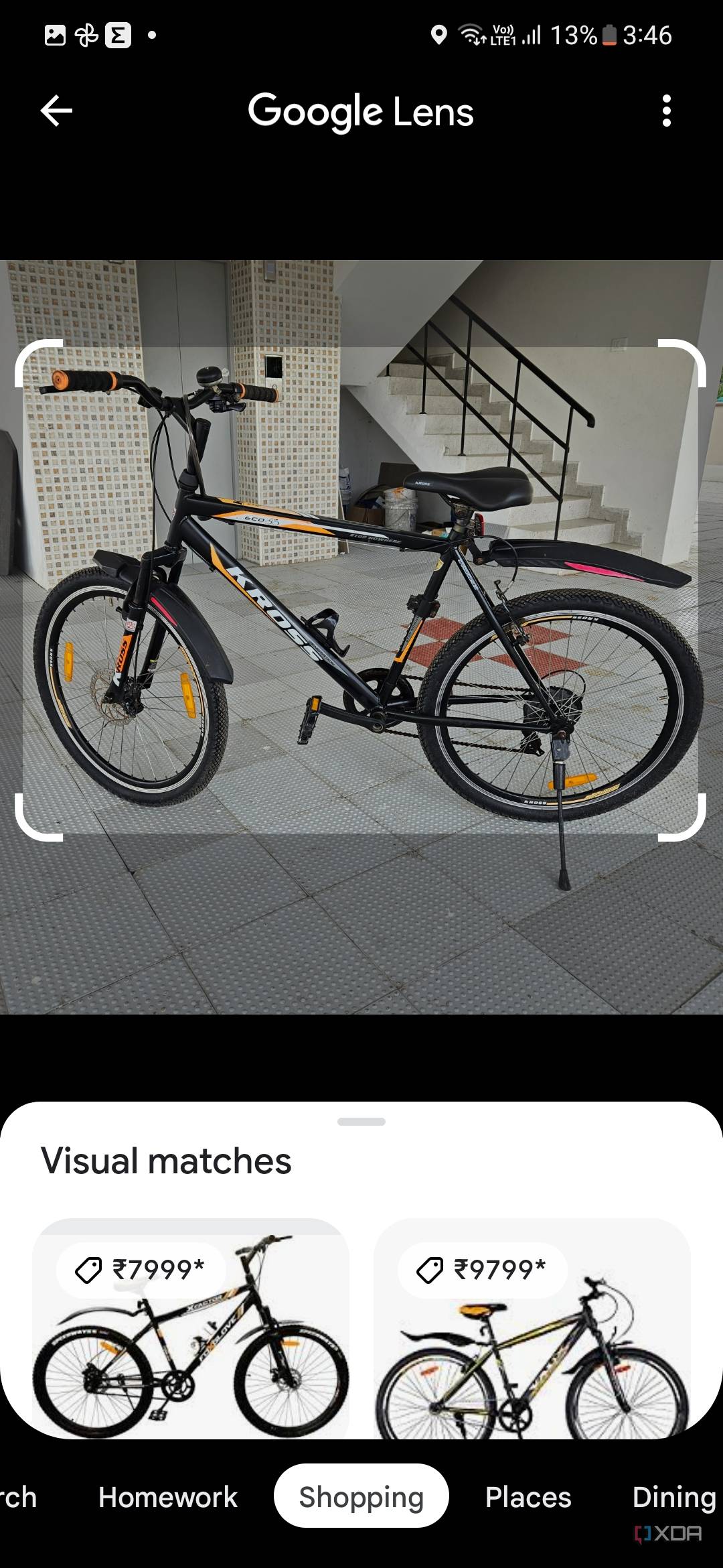 A screenshot showing mountain bike results in Google Lens.
