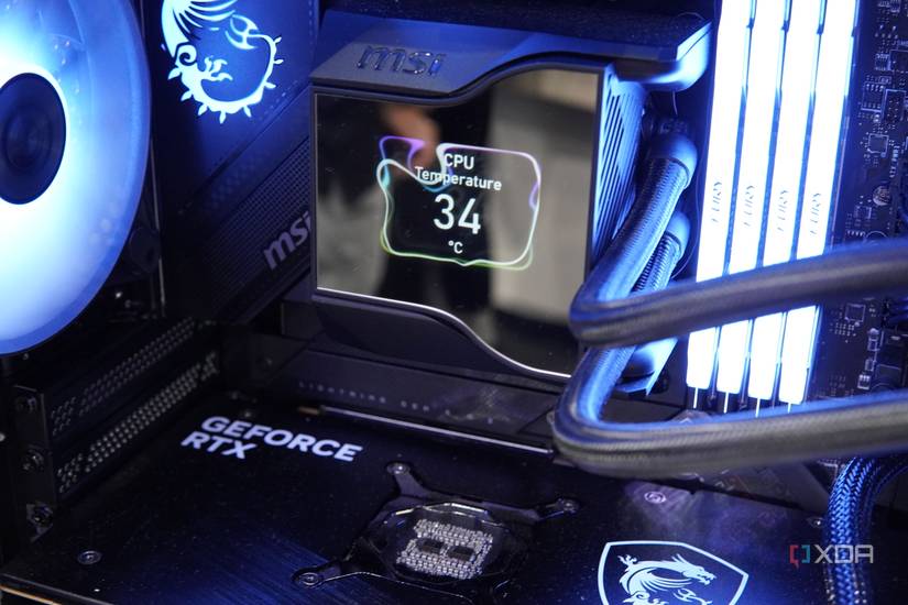 Close-up view of the display on an CPU water block from MSI