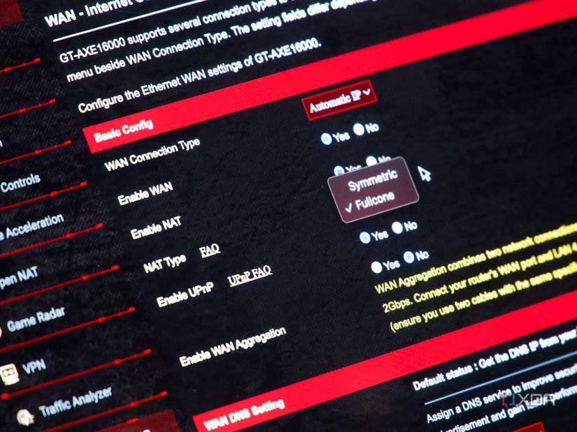 NAT type settings on an ASUS ROG router