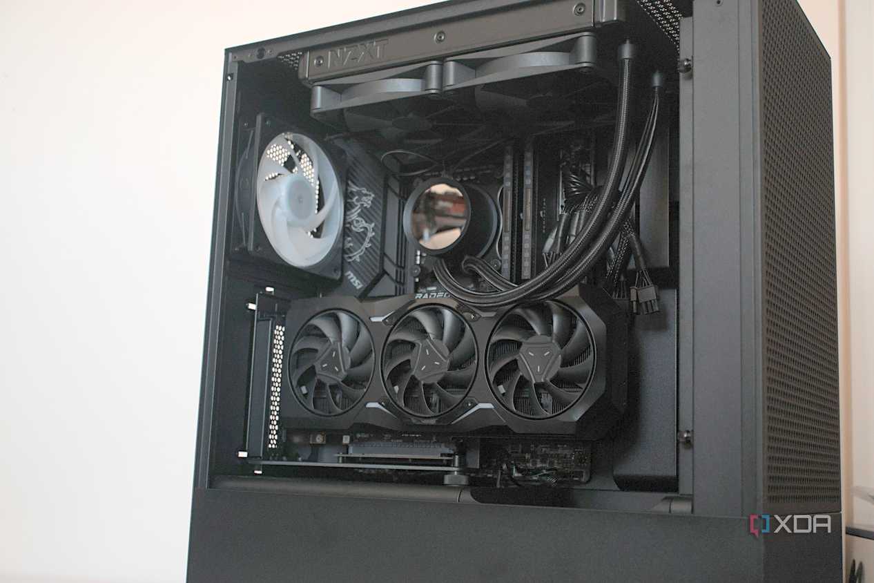 A PC built inside an NZXT H5 Flow RGB case that's all black