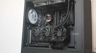 A PC built inside an NZXT H5 Flow RGB case that's all black