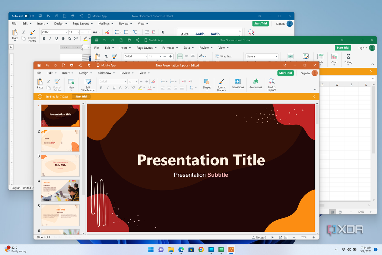 Screenshot of OfficeSuit Documents, Sheets, and Slides running on Windows 11
