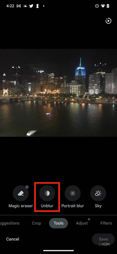 The Photo Unblur button in the tools section of the Google Photos app.