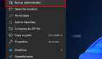 Screenshot of a context menu on the Windows 11 desktop with the Run as administrator button highlighted