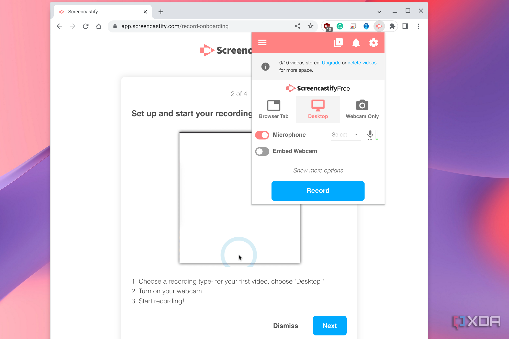 Screencastify running in ChromeOS
