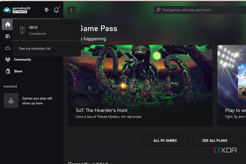 A screenshot of Xbox Game Streaming running in the xbox app on Windows