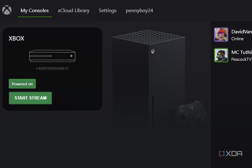A screenshot showing Greenlight running and it connecting to an Xbox