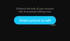An image showing a blue-colored software button on a phone's screen with the text that reads "select picture to edit" in Galaxy Enhance-X app.
