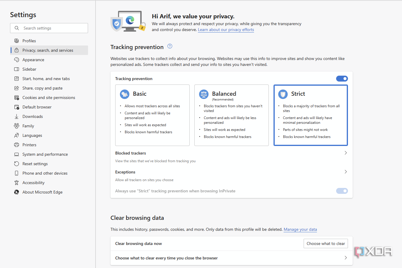 Tracking prevention in Edge