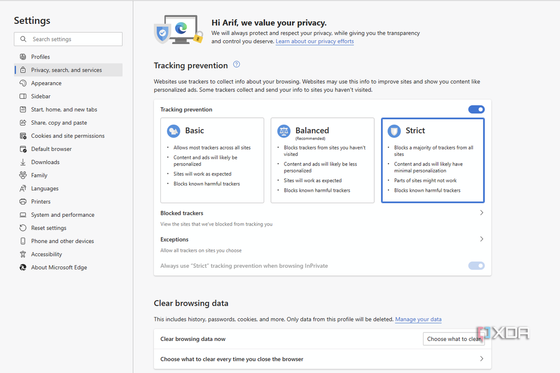 Tracking prevention in Edge