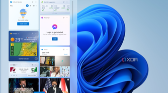 Screenshot of the Windows 11 desktop with the Widgets board open