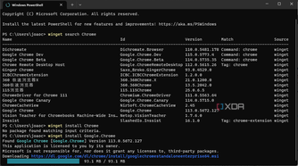 Screenshot of Windows Terminal showing download progress for Google Chrome