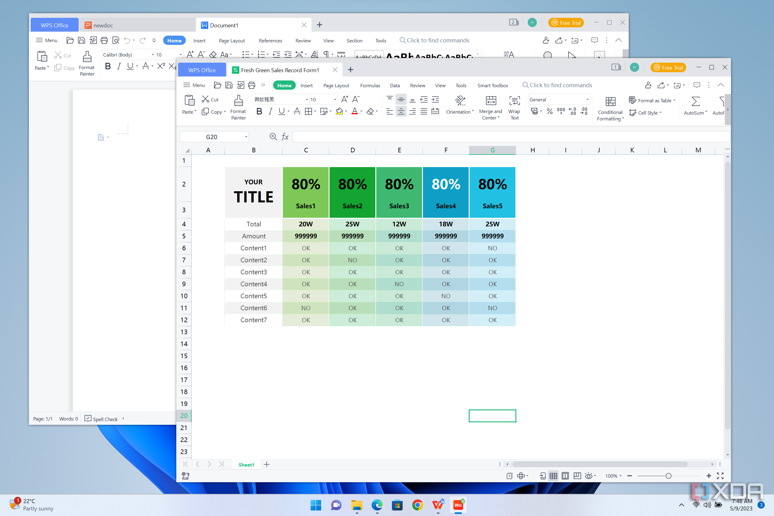 Screenshot of two WPS Office windows running on Windows 11