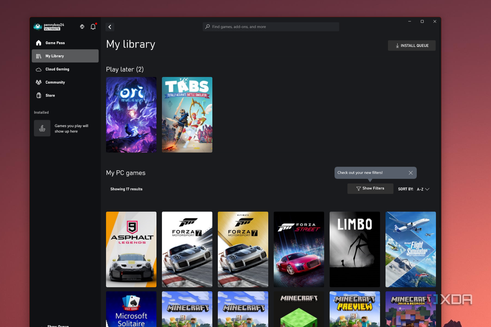 Xbox Game Pass on Windows 11 App