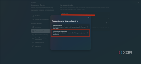 A screenshot account deletion and deactivation options in facebook.