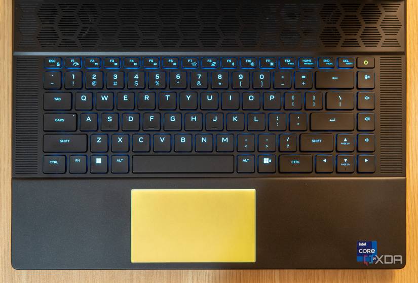 Overhead view of the keyboard and touchpad on the Alienware x16