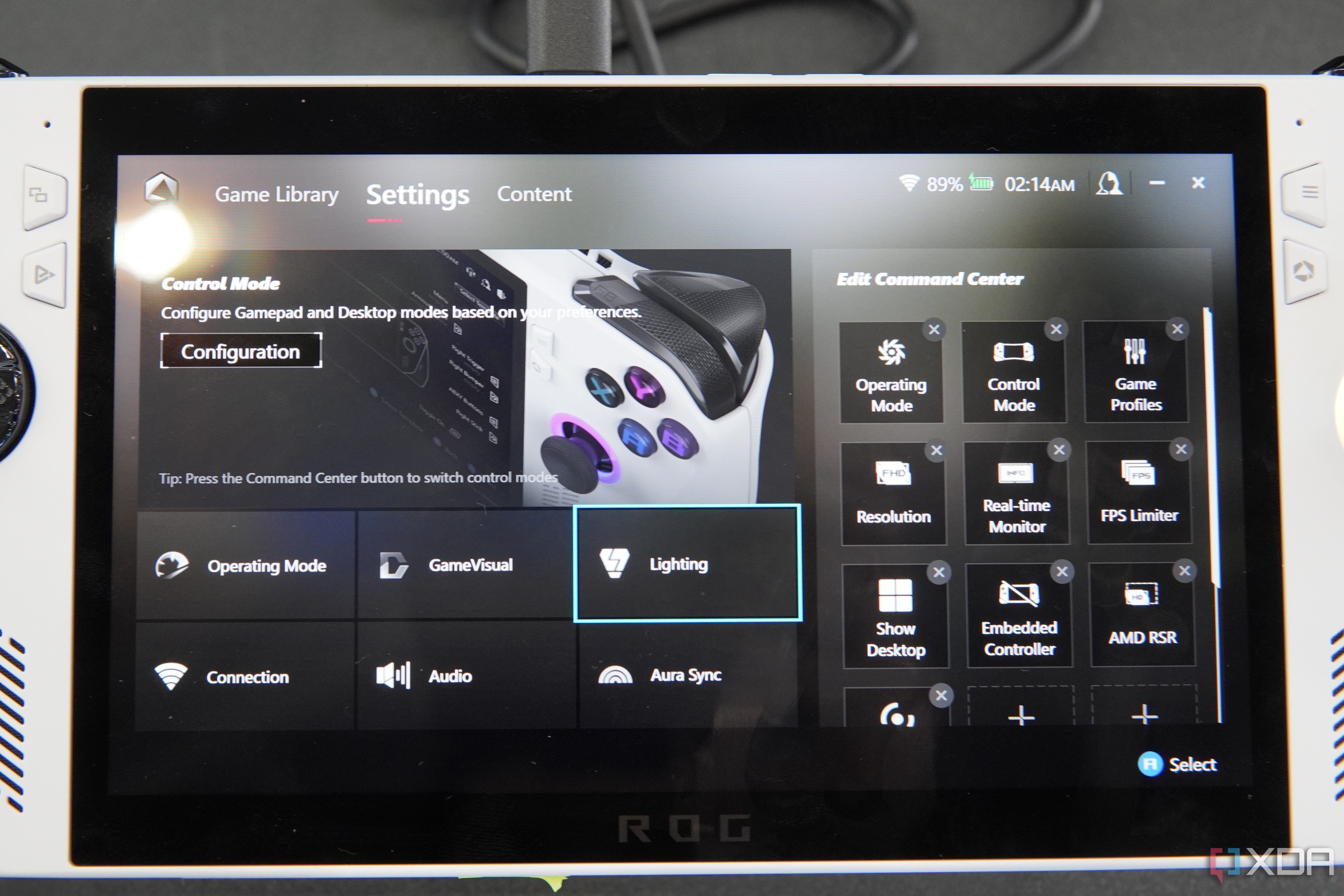 Armoury Crate SE settings page on the Asus ROG Ally