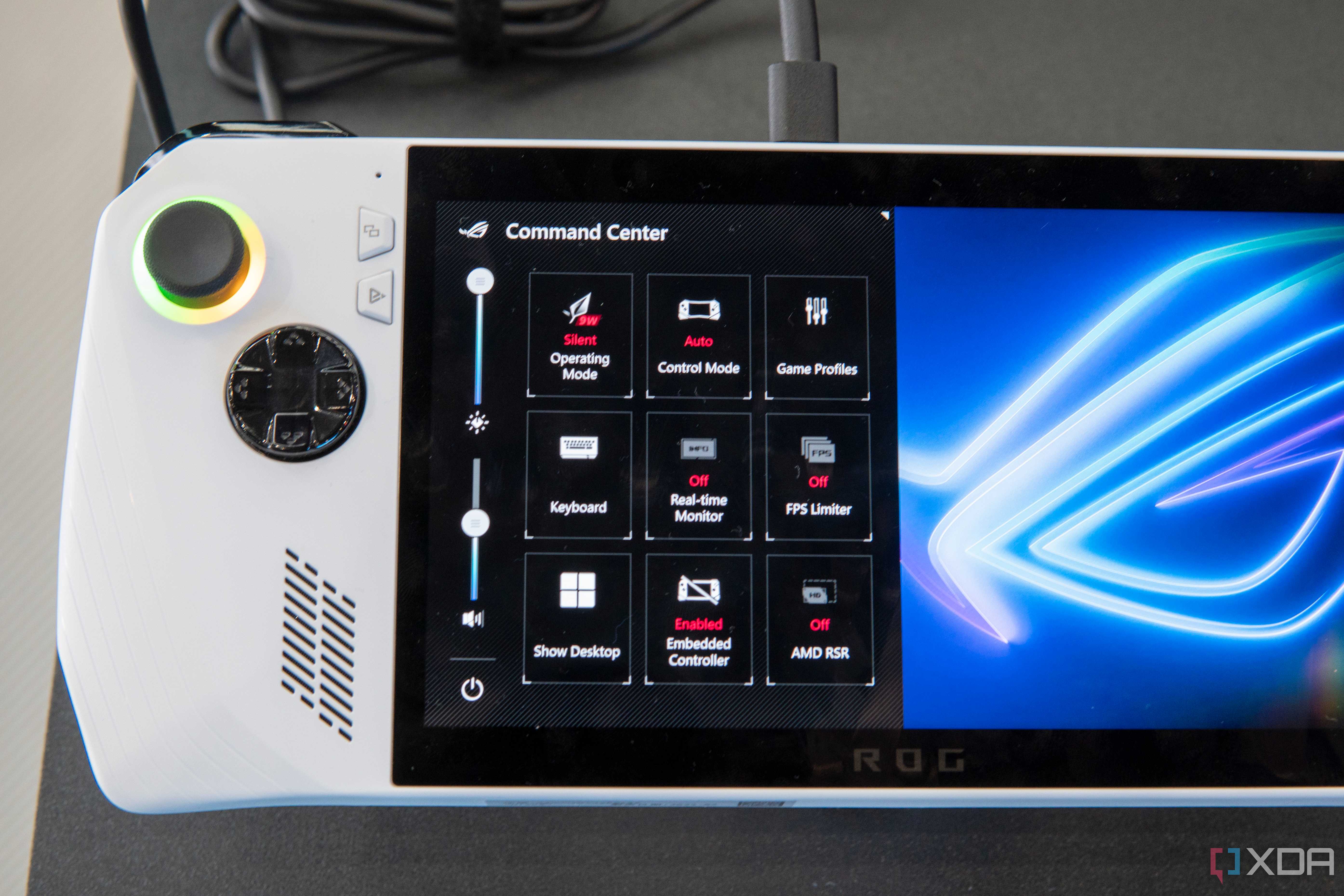 Close-up view of the Command Center overlay on the Asus ROG Ally