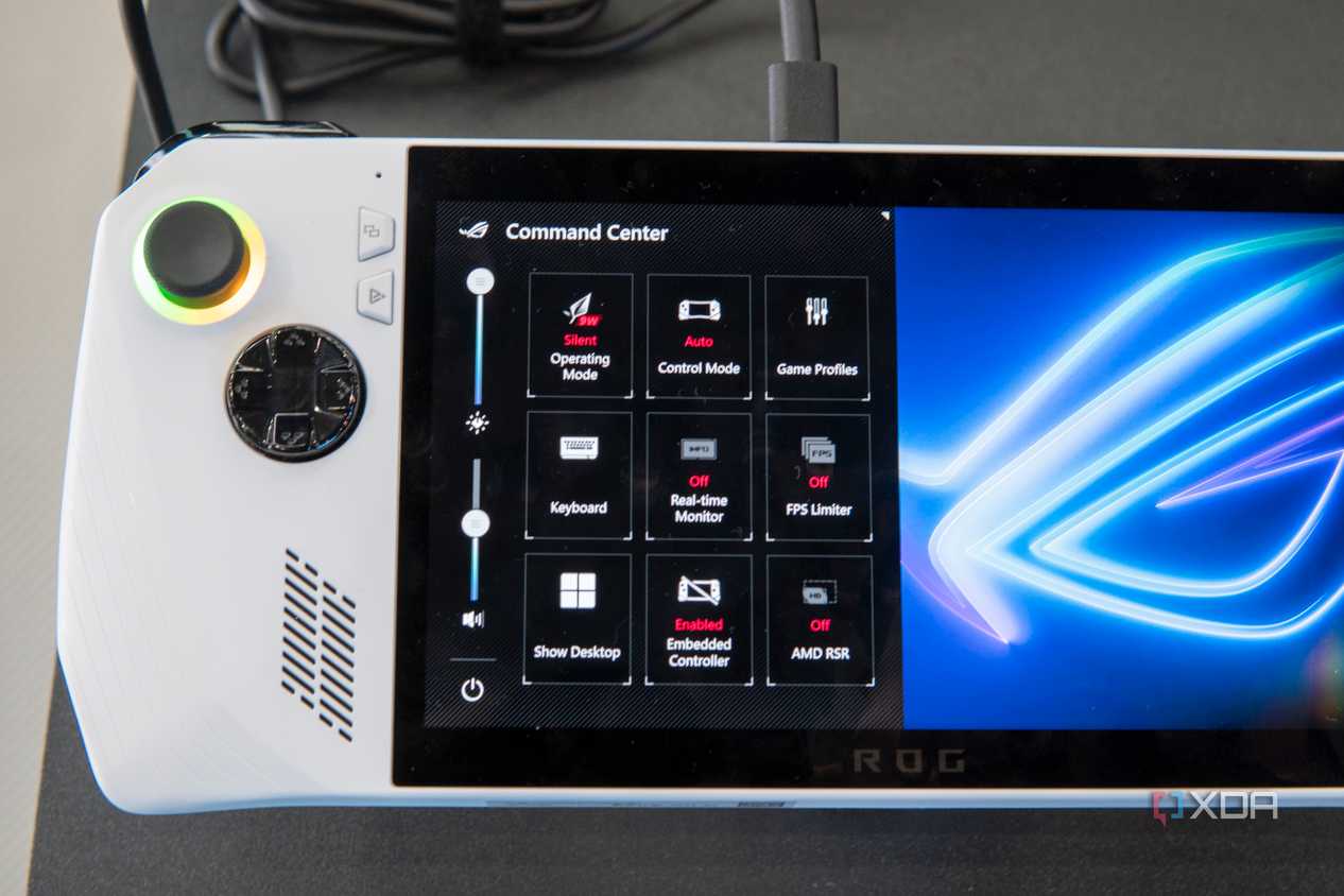 Close-up view of the Command Center overlay on the Asus ROG Ally