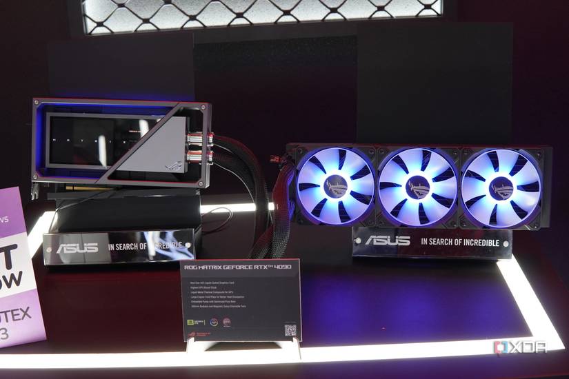 Front view of the Asus ROG Matrix GeForce RTX 4090 and the cooling radiator