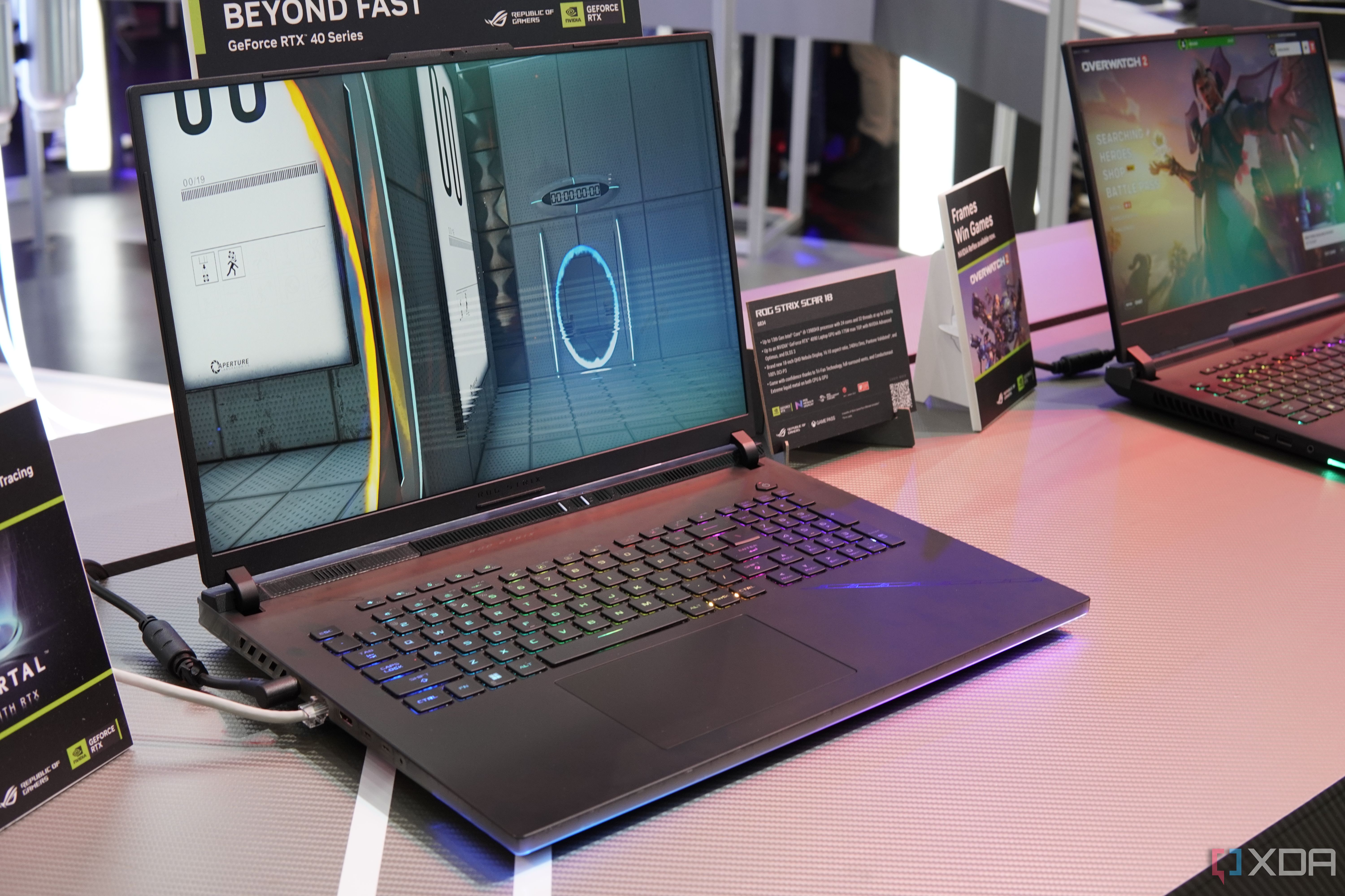 Angled front view of the Asus ROG Strix Scar 18 gaming laptop.