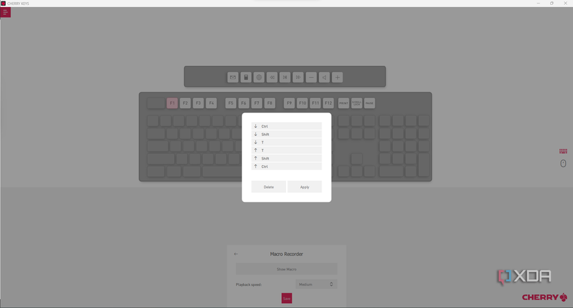 Screenshot of the macro recorder page in Cherry Keys