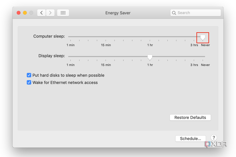 The computer sleep bar in System Settings.
