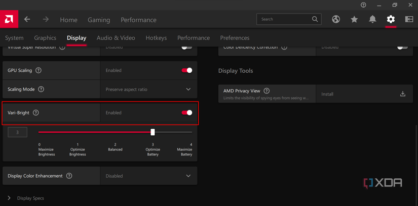 Varibright How to disable display power savings in Windows 11