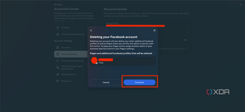 A screenshot showing the final confirmation to delete account in facebook.