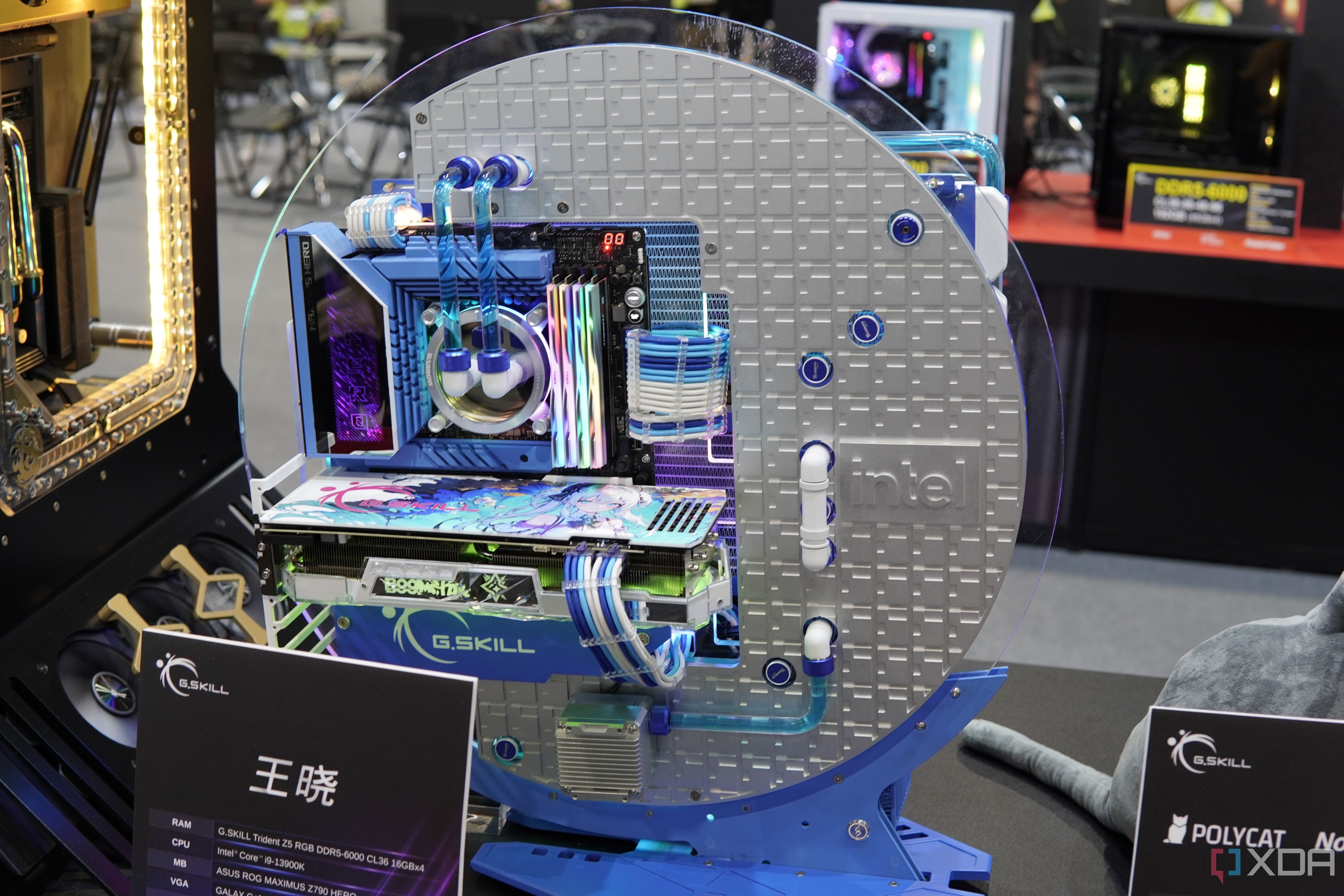 A custom built-PC designed to look like an Intel processor wafer