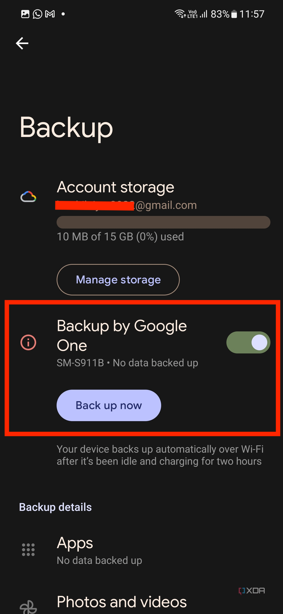 A screenshot showing the "Back up now" button in Google One.