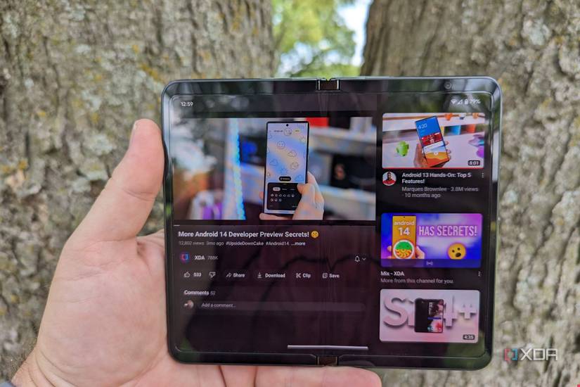 Google Pixel Fold open showing YouTube