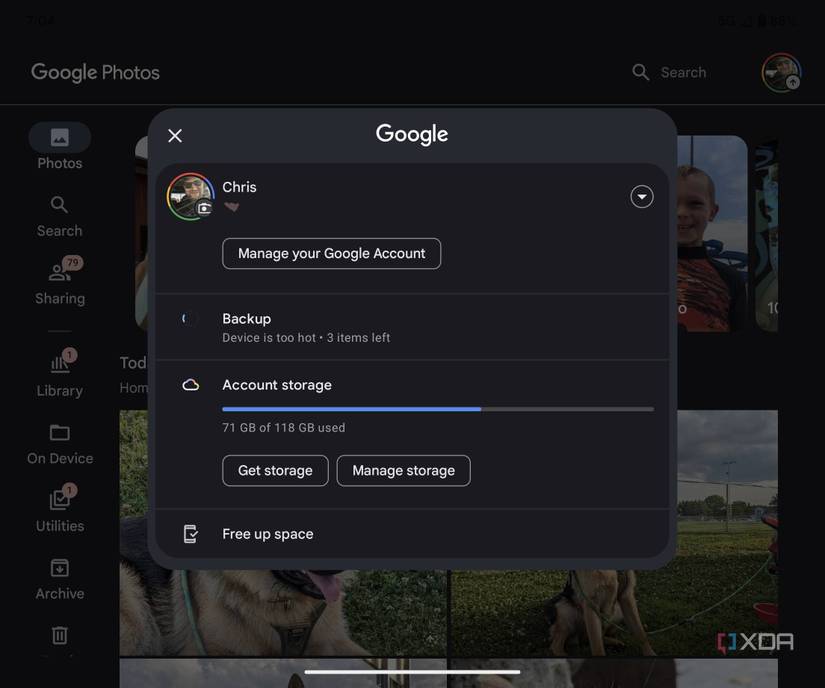 Google Photos screenshot showing phone is too warm on Pixel Fold