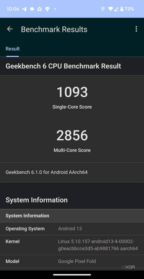Geekbench 6 results for Google Pixel Fold