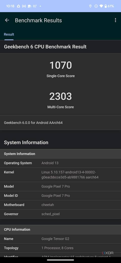 Geekbench 6 results for Google Pixel 7 Pro