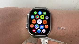 The Apple Watch Home Screen, featuring a new animation and larger app icons, on watchOS 10.