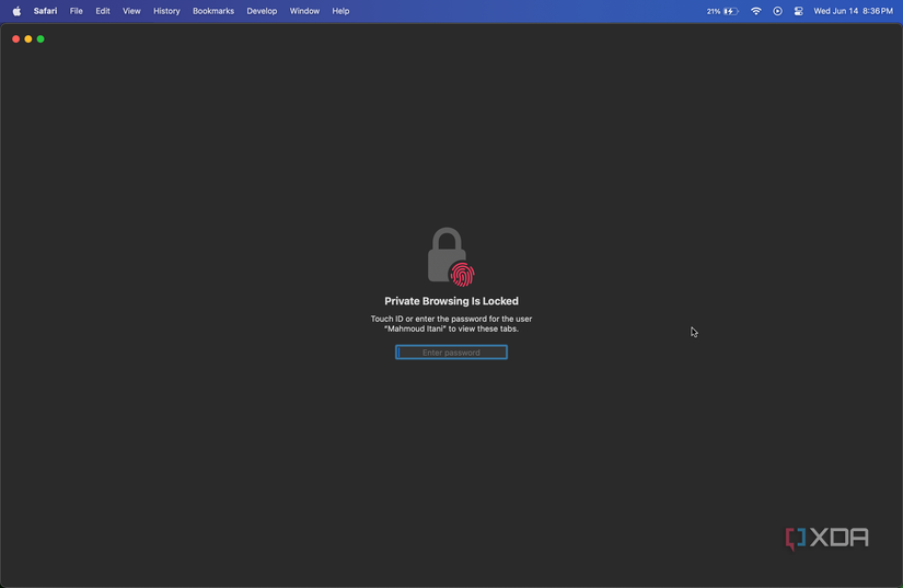 Locked Safari Private Window requiring password or Touch ID