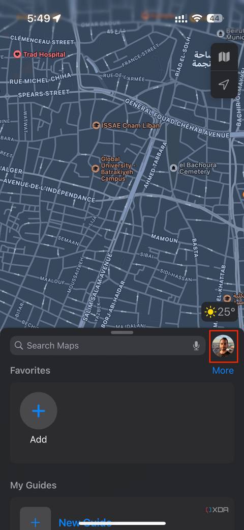 profile button in Apple Maps