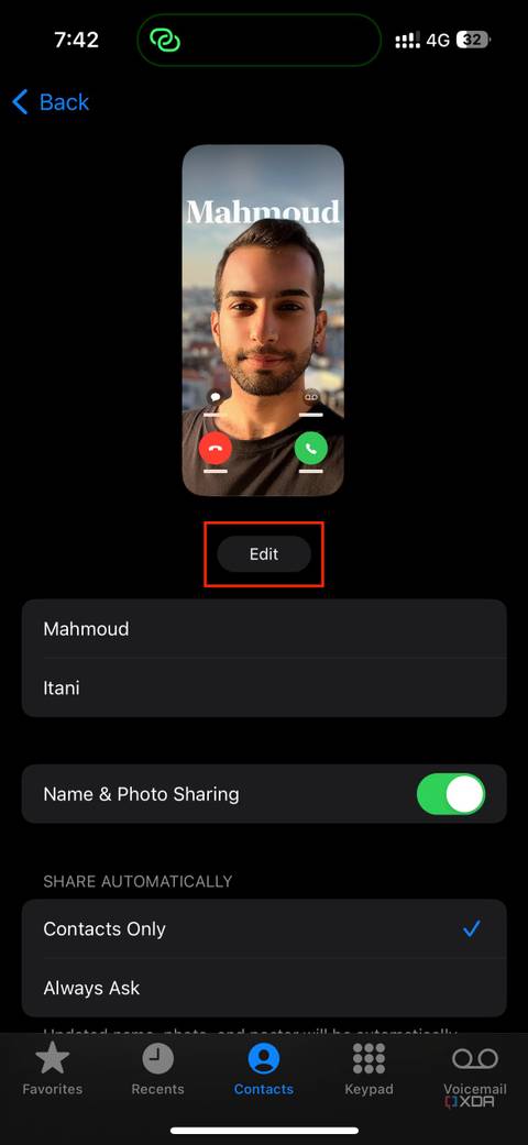 edit contact poster button
