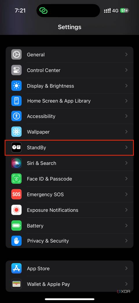 standby settings on iOS