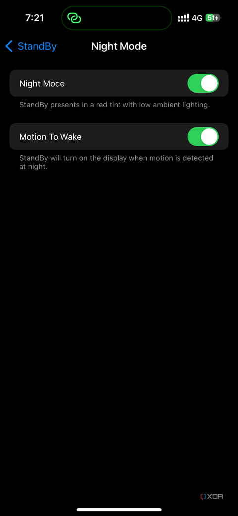 night mode settings on iOS
