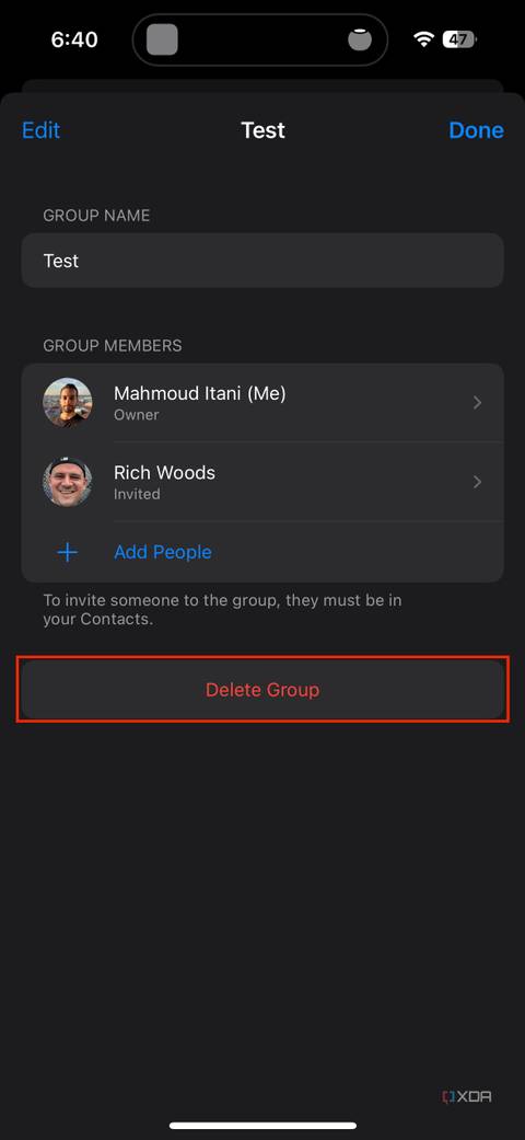 delete group button