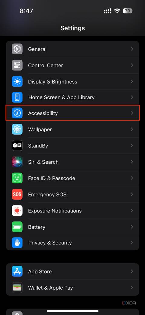 accessibility settings on iOS